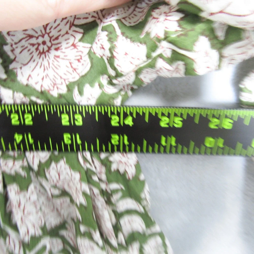 House of Sundar Mini Dress XXL Floral Print Green Pink Cotton Tie Neck - Picture 6 of 11